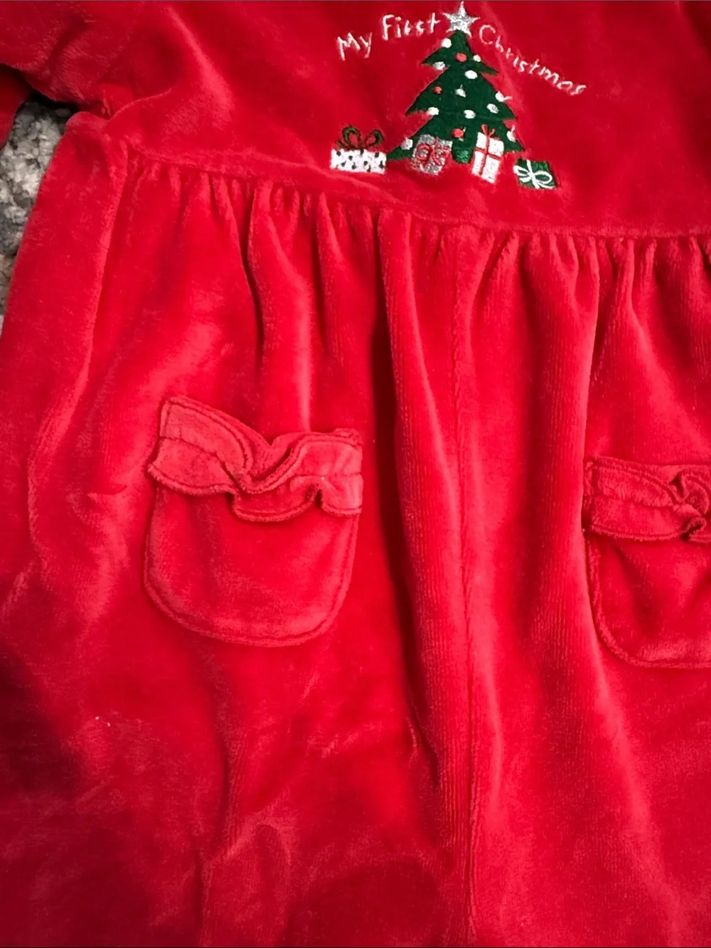Carter's Red Velvet 'My First Christmas' Romper with Tree Embroidery